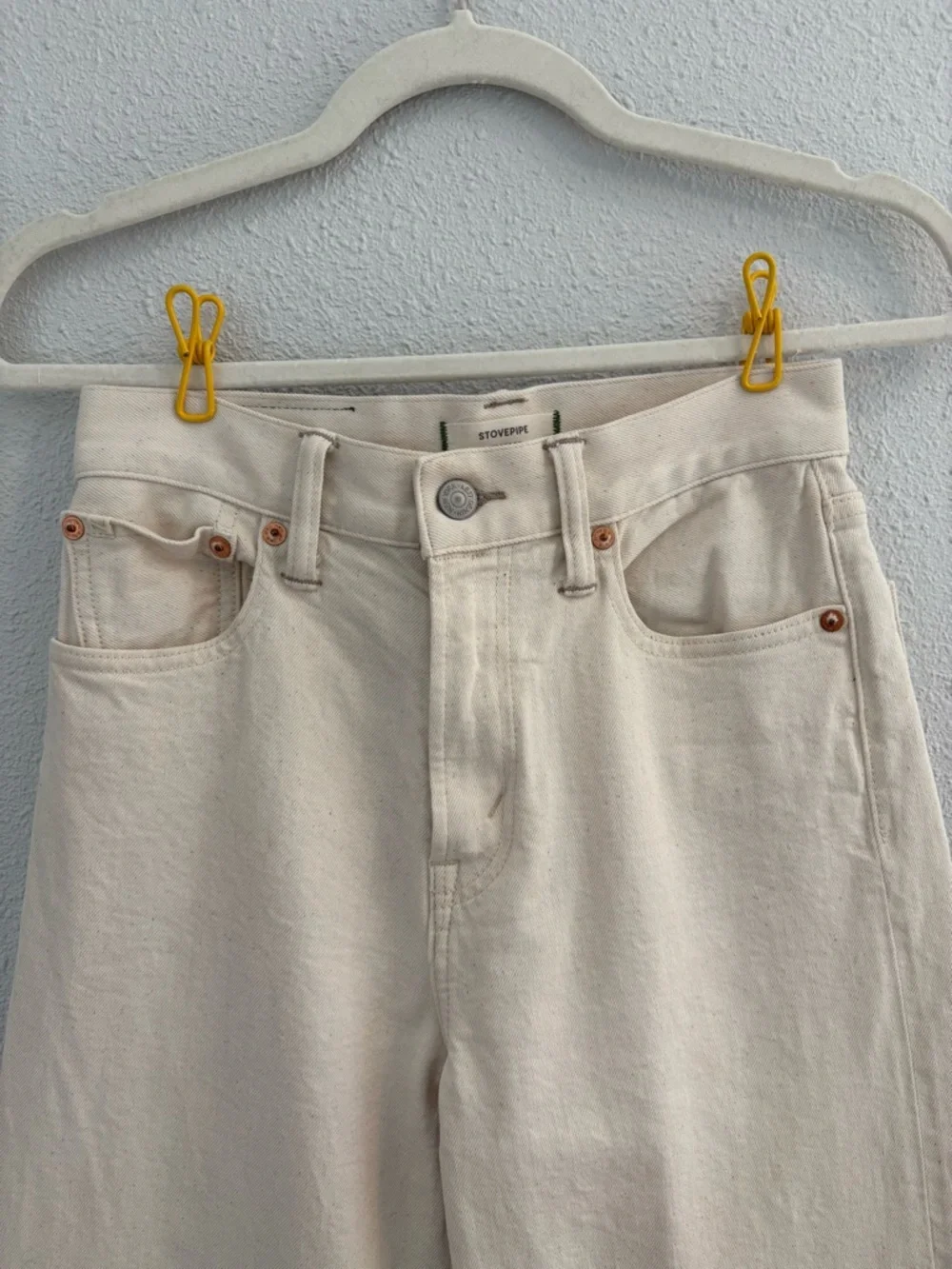 AE77 Cream Stovepipe Selvedge Jeans (size 0 short) American Eagle Premium - Picture 2 of 9